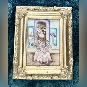 Vintage Framed Art - Elegant Lady in Lavender Dress